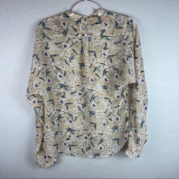 Greylin Sheer Floral Split Neck Long Sleeve Popover Blouse Women's Size Small - Picture 6 of 8